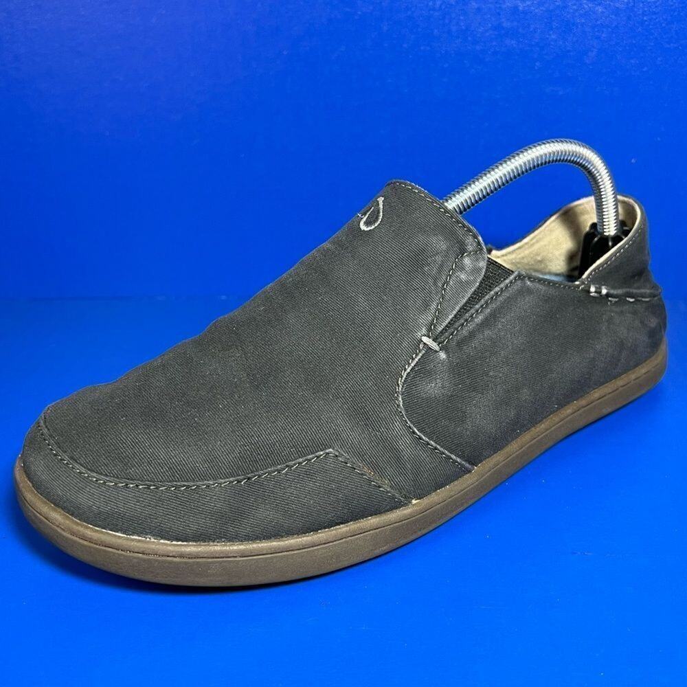 OluKai Nohea Twill Slip On Shoes Black Men 9 10178-4040 Loafer Comfort Casual